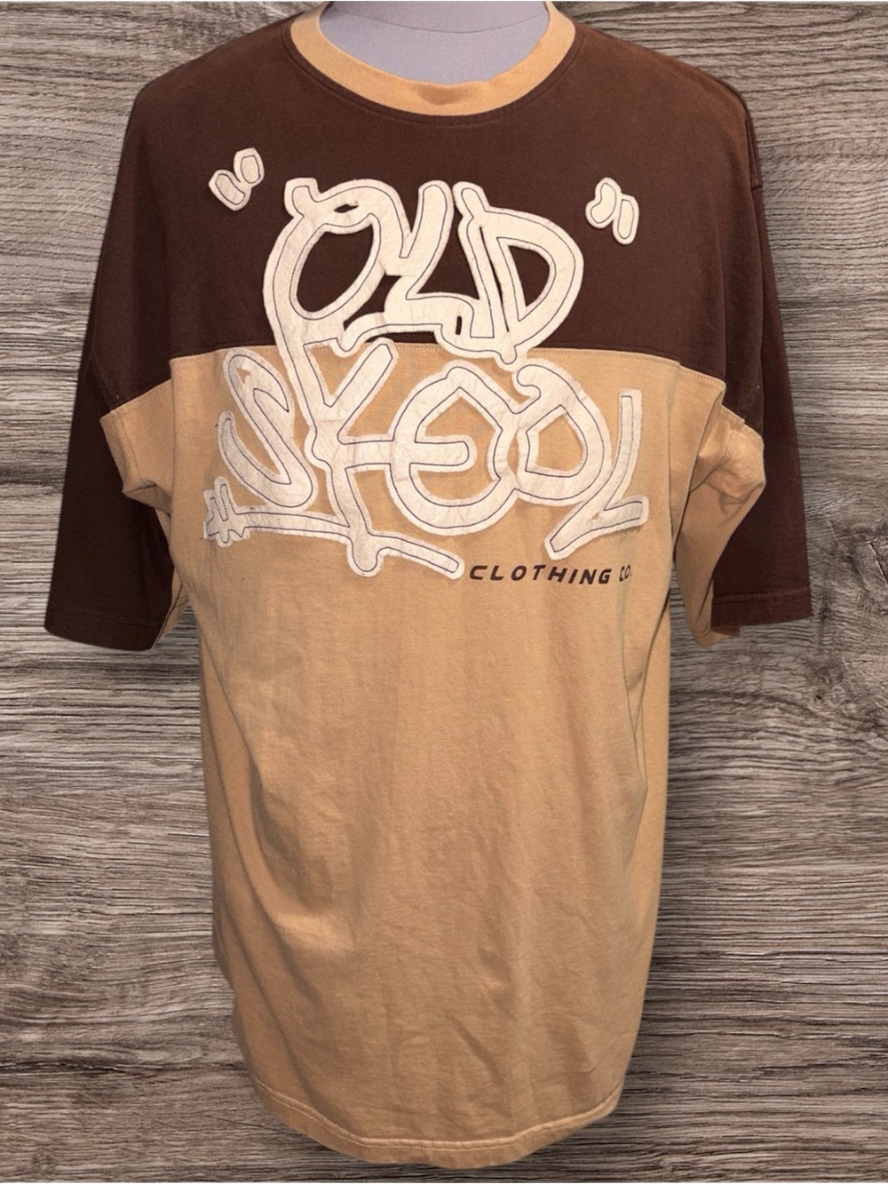 Two-Tone Brown & Tan Graphic Men’s Crew Neck Tee by old Skool y2k vintage